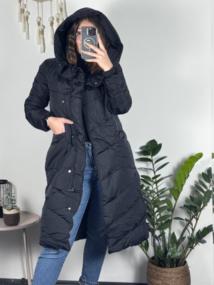 Kabát zimní s kapucí dámska  LHD fashion (S-2XL) LHD-2M-033-1/DR (Velikost S, Barva Černá)