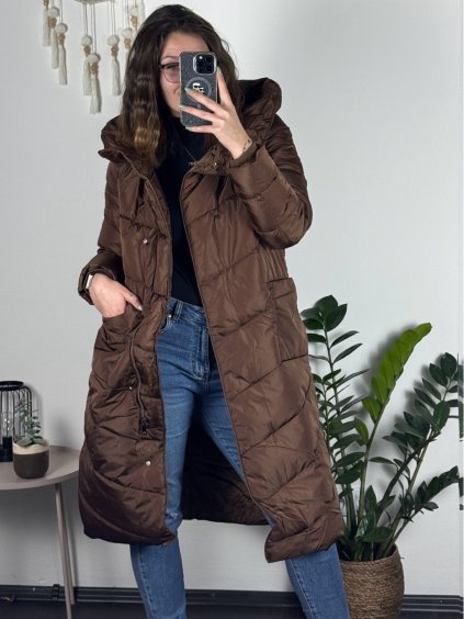 Kabát zimní s kapucí dámska  LHD fashion (S-2XL) LHD-2M-033-2/DR (Velikost S, Barva hnědá)