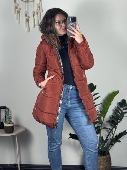 Kabát zimní s kapucí dámska  LHD fashion (S-2XL) LHD-2M-231-1/DR (Velikost S, Barva hnědá)