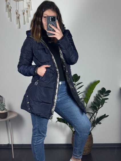 Kabát zimní s kapucí dámska  LHD fashion (S-2XL) LHD-2M-231-2/DR (Velikost S, Barva tmavě modrá)
