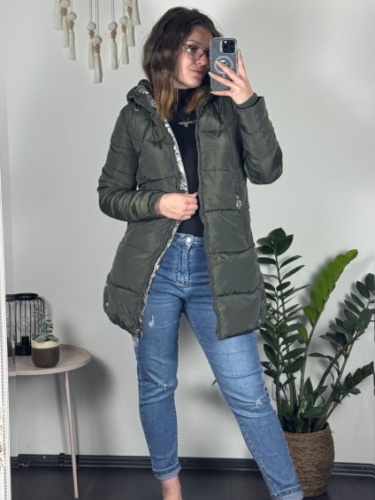 Kabát zimní s kapucí dámska  LHD fashion (S-2XL) LHD-2M-23-3/DR (Velikost S, Barva zelená khaki)