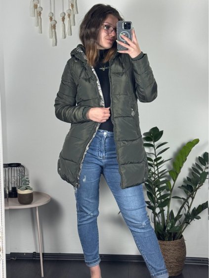 Kabát zimní s kapucí dámska  LHD fashion (S-2XL) LHD-2M-23-3/DR (Velikost S, Barva zelená khaki)