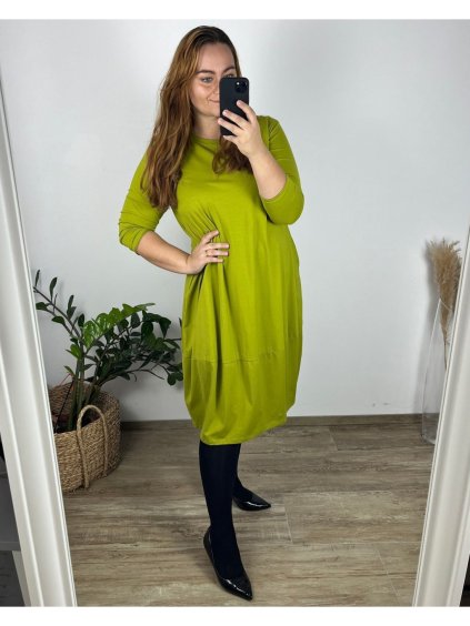 Šaty dlouhé 3/4 dlouhý rukáv dámské nadrozměr (48/50/52 ONE SIZE) ITALSKÁ MÓDA IMC24KRISTY/DUR (Velikost 50/52, Barva zelená)