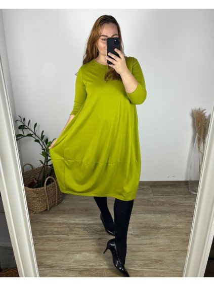 Šaty dlouhé 3/4 dlouhý rukáv dámské nadrozměr (50/52 ONE SIZE) ITALSKÁ MÓDA IMC24KRISTY/DUR (Velikost 50/52, Barva zelená)