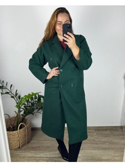 Kabát na knoflíky  dámský nadrozměr (48/50 ONE SIZE) ITALSKá MóDA IM324SILVIA/DR (Velikost 48/50, Barva tmavě smaragdová)