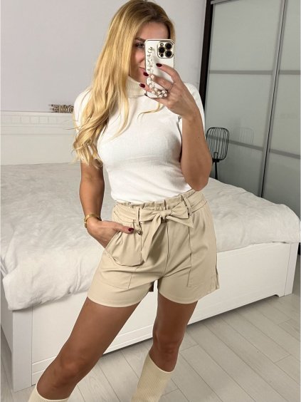 Kraťasy šortky koženkové dámské (S-2XL) ITALSKÁ MÓDA IMWAA241102/DUR (Velikost 2XL, Barva béžová)