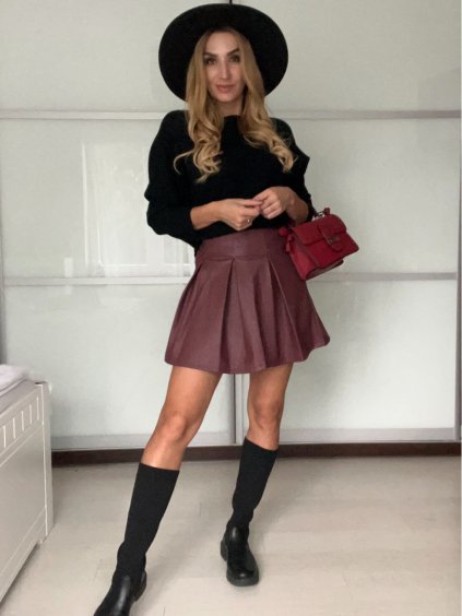 Sukně krátká koženková dámská (S-XL) ITALSKÁ MÓDA IMWAA241118/DU (Velikost L, Barva Černá)