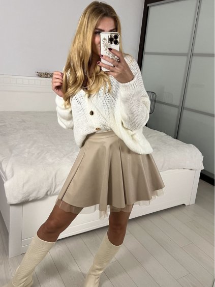 Sukně krátká koženková dámská (S-XL) ITALSKÁ MÓDA IMWAA241119/DU (Velikost L, Barva béžová)