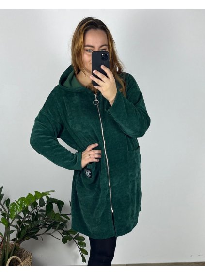 Mikina teplá dlouhý rukáv dámská nadrozměr (54/56/58 ONE SIZE) ITALSKÁ MÓDA IMBM24MENSY/DU (Velikost 56/58, Barva tmavě smaragdová)