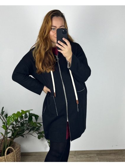 Mikina teplá dlouhý rukáv dámská nadrozměr (54/56/58 ONE SIZE) ITALSKÁ MÓDA IMSM24KESY/DU (Velikost 56/58, Barva Černá)