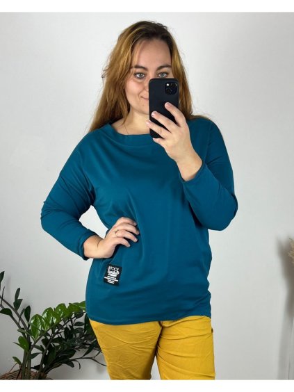 Tričko tunika dlouhý rukáv dámská nadrozměr (50/52/54 ONE SIZE) ITALSKá MóDA IM724NANANA/DU (Velikost 52/54, Barva Černá)