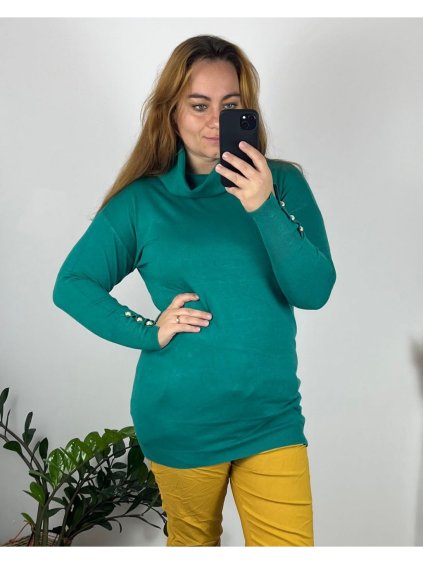 Svetr dlouhý rukáv dámský nadrozměr (46/48/50 ONE SIZE) ITALSKá MóDA IMSM24OLGA/DU (Velikost 46/48, Barva zelená)