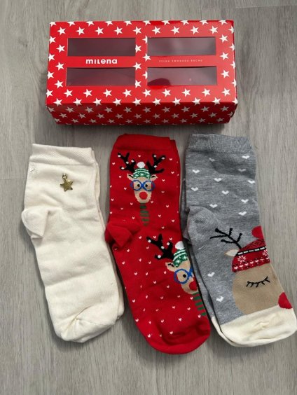 Dárková krabička s ponožkami milena vánoční dámské (38-41) POLSKÁ MÓDA DPP24WINTER-1/DR (Velikost 38-41, Barva _barva viz foto)