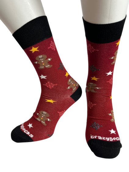 Ponožky veselé vánoční slabé pánské Perníček  (40-43,44-47) CRAZY SOCKS DPP24102/DR (Velikost 40-43, Barva vínová)