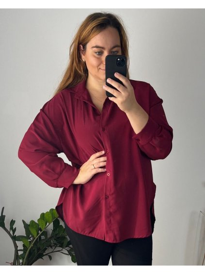 Košile dlouhý rukáv dámská nadrozměr (50/52 ONE SIZE) ITALSKÁ MÓDA IM324ANABEL/DUR (Velikost 50/52, Barva vínová)