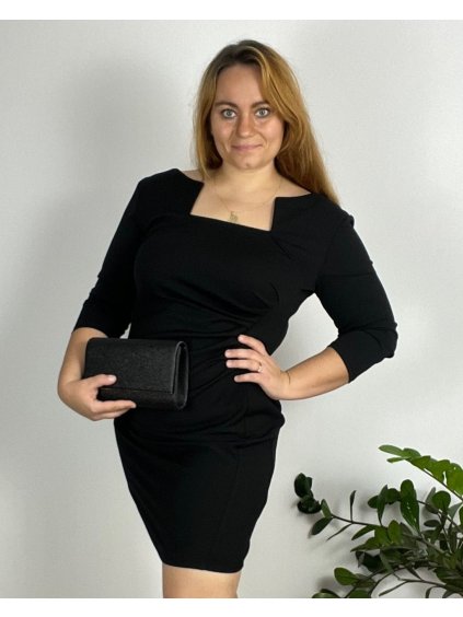 Šaty elegantní pouzdrové 3/4 rukáv dámské (2XL-4XL) ITALSKÁ MÓDA IMM23M23121XL-3/DUR (Velikost 2XL, Barva Černá)