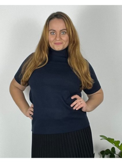 Svetr úpletový rolák krátký rukáv dámský nadrozměr (48/50/52 ONE SIZE) ITALSKÁ MÓDA IMSM24B-1231-2/DUR (Velikost 48/50, Barva béžová)