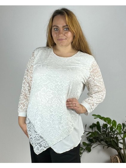 Tunika elegantní dlouhý rukáv dámská nadrozměr (XL-5XL ONE SIZE) POLSKÁ MÓDA PMFF241447/DR (Velikost XL, Barva bílá)