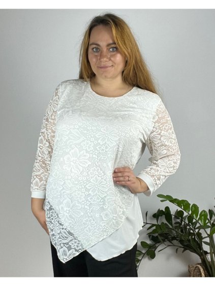 Tunika elegantní dlouhý rukáv dámská nadrozměr (XL-5XL ONE SIZE) POLSKÁ MÓDA PMFF241447/DR (Velikost XL, Barva bílá)