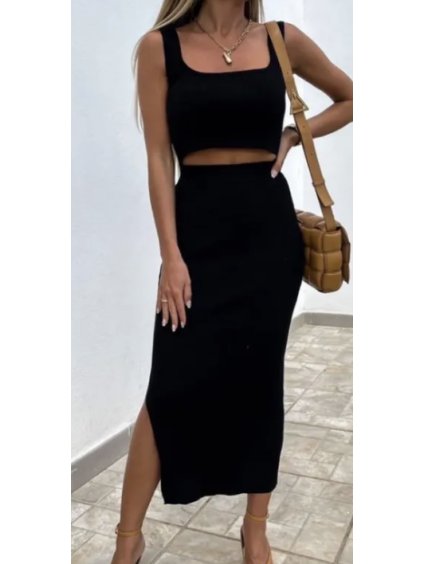Souprava sukně dlouhá a top na ramínka dámská (S/M ONE SIZE) ITALSKÁ MÓDA IMPLP2350870070/DU (Velikost S/M, Barva béžová)