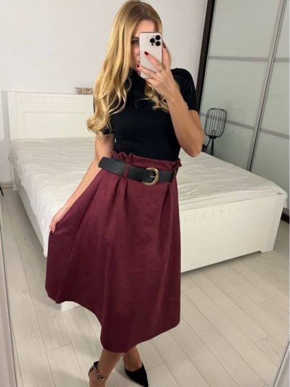 Sukně dlouhá s páskem dámská (S/M ONE SIZE) ITALSKÁ MÓDA IMWDA241111/DUR