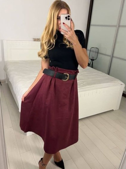 Sukně dlouhá s páskem dámská (S/M ONE SIZE) ITALSKÁ MÓDA IMWDA241111/DUR (Velikost S/M, Barva Černá)