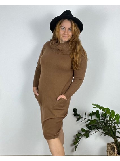 Šaty úpletové s rolákem dlouhý rukáv dámský nadrozměr (48/50/52 ONE SIZE) ITALSKÁ MÓDA IMSM242557/DU