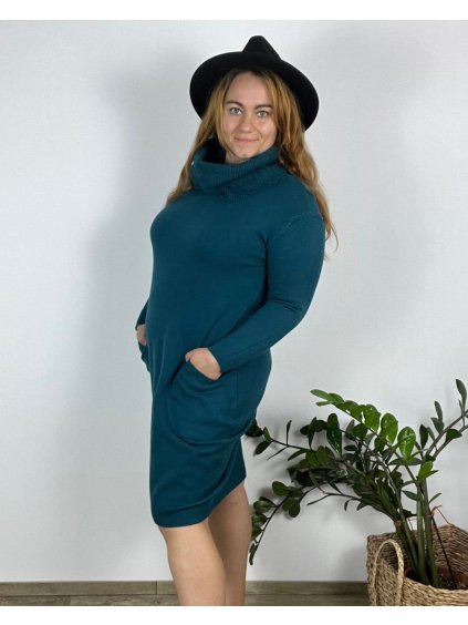 Šaty úpletové s rolákem dlouhý rukáv dámský nadrozměr (48/50/52 ONE SIZE) ITALSKÁ MÓDA IMSM242557/DU (Velikost 48/50, Barva hnědá)