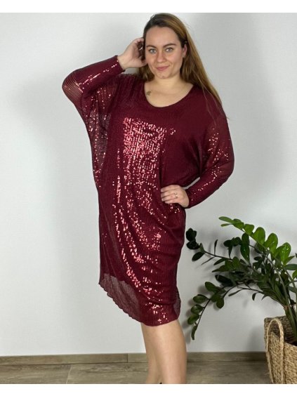 Šaty společenské flitrové dlouhý rukáv dámské nadrozměr  (54/56/58 ONE SIZE) ITALSKÁ MÓDA IMWQ24FLITR/DU (Velikost 56/58, Barva béžová)