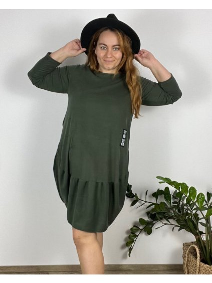 Šaty teplé oválné volnočasové dlouhý rukáv dámské nadrozměr (48/50/52 ONE SIZE) ITALSKÁ MÓDA IM424688/DR (Velikost 48/50, Barva Černá)