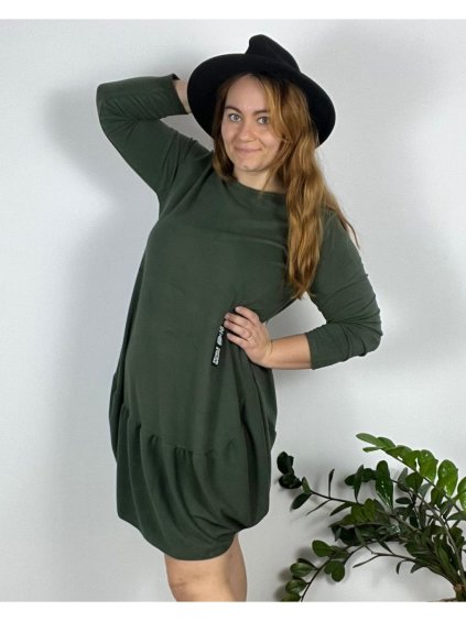 Šaty teplé oválné volnočasové dlouhý rukáv dámské nadrozměr (48/50/52 ONE SIZE) ITALSKÁ MÓDA IM424688/DR (Velikost 48/50, Barva Černá)