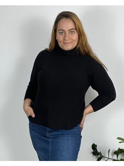 Svetr úpletový s rolákem dlouhý rukáv dámský nadrozměr (46/48/50 ONE SIZE) ITALSKÁ MÓDA IMC24545/DR (Velikost 48/50, Barva Černá)
