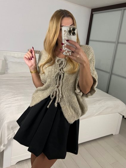 Svetr pletený dlouhý rukáv dámský (S/M/L ONE SIZE) ITALSKÁ MÓDA IMPBB24J24557/DU (Velikost S/M/L, Barva béžová)