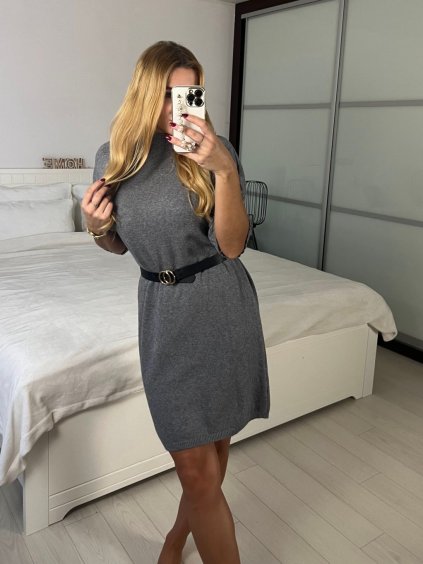 Šaty úpletové 3/4 dlouhý rukáv dámské (S/M ONE SIZE) ITALSKÁ MÓDA IMWH24333/DUR (Velikost S/M, Barva Černá)