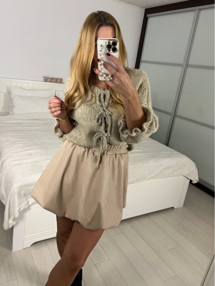 Sukně s kraťasy koženková krátká dámská (S/M ONE SIZE) ITALSKÁ MÓDA IMWAA241265/DU (Velikost S/M, Barva béžová)