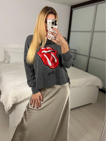 Mikina slabá jarní dámská (S/M ONE SIZE) ITALSKá MóDA IM524003/DUR (Velikost S/M, Barva šedá)