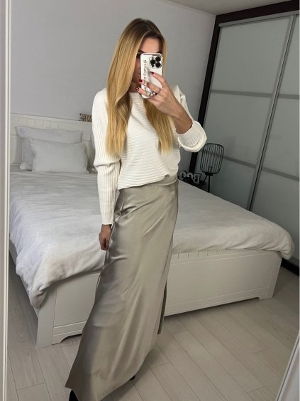 Sukně dlouhá saténová dámská (S/M ONE SIZE) IMM24M67072/DU (Velikost S/M, Barva béžová)
