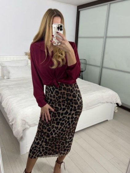 Košile saténová dlouhý rukáv dámské (S/M/L ONE SIZE) ITALSKá MóDA IM324011/DU (Velikost S/M, Barva vínová)