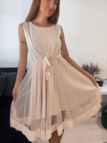 Šaty elegantní letní bez rukávu dámské (S/M/L ONE SIZE) ITALSKÁ MÓDA IM322SIMONE/DR (Velikost S/M/L, Barva béžová)