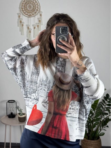 Svetr oversize tenký s potiskem dámský (S/M/L ONE SIZE) ITALSKá MóDA IMB24LONDON