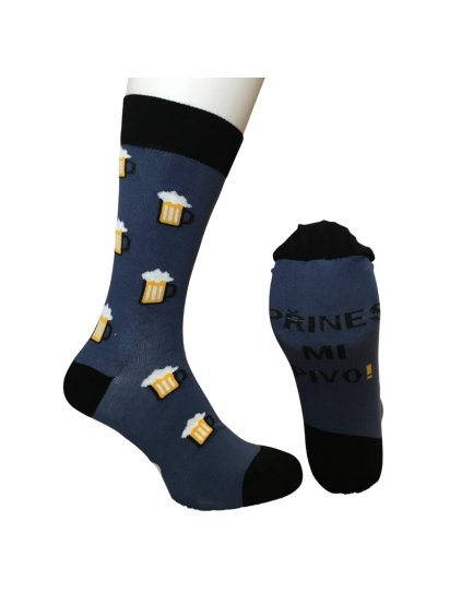 Ponožky veselé obrázkové slabé pivní CRAZY SOCKS (40-43,44-46) POLSKÁ MÓDA  DPP21255/DR (Velikost 40-43, Barva modrá)