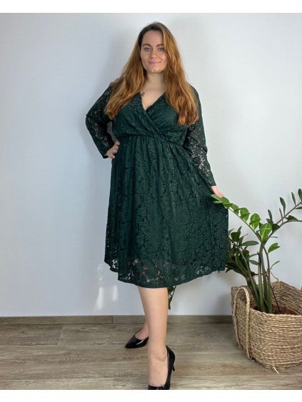 Šaty elegantní s krajkou dlouhý rukáv dámské nadrozměr (54/56/58 ONE SIZE) ITALSKá MóDA IM424TOSKANA/DUR (Velikost 54/56, Barva Černá)