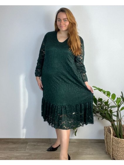 Šaty elegantní s krajkou dlouhý rukáv dámské nadrozměr (54/56/58 ONE SIZE) ITALSKá MóDA IM424MENDY/DUR (Velikost 56/58, Barva Černá)