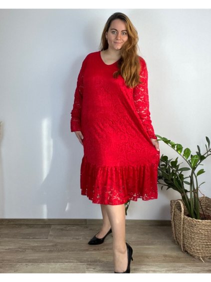 Šaty elegantní s krajkou dlouhý rukáv dámské nadrozměr (54/56/58 ONE SIZE) ITALSKá MóDA IM424MENDY/DUR (Velikost 56/58, Barva Černá)