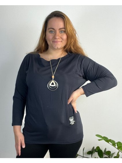 Tunika dlouhý rukáv dámská nadrozměr (52/54/56 ONE SIZE) ITALSKÁ MÓDA IM723053/DR (Velikost 52/54, Barva Černá)