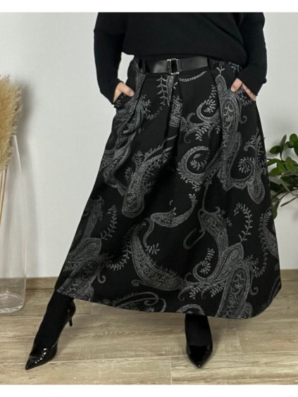Sukně dlouhá s páskem dámská nadrozměr (48/50/52 ONE SIZE) ITALSKÁ MÓDA IMWMY24MERYL/DR (Velikost 50/52, Barva Černá)