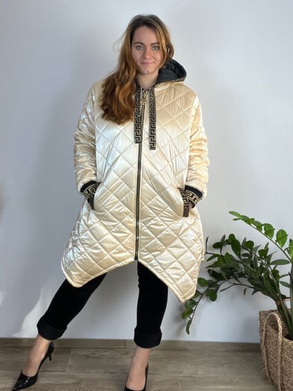 Bunda zimní šusťáková dlouhý rukáv dámská nadrozměr (44-50 ONE SIZE) ITALSKÁ MÓDA TMWOC243361-1/DR (Velikost 44, Barva béžová)