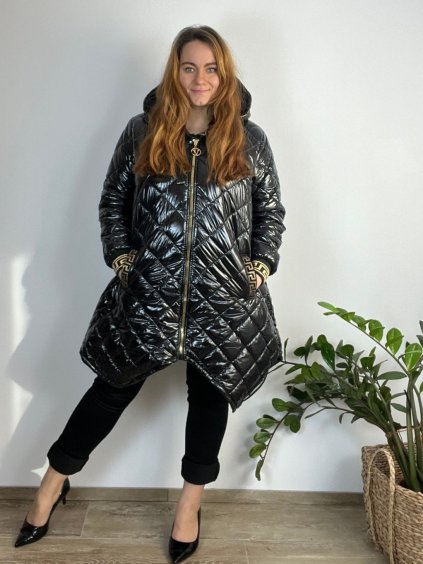 Bunda zimní šusťáková dlouhý rukáv dámská nadrozměr (44-50 ONE SIZE) ITALSKÁ MÓDA TMWOC243361-2/DR (Velikost 44, Barva Černá)