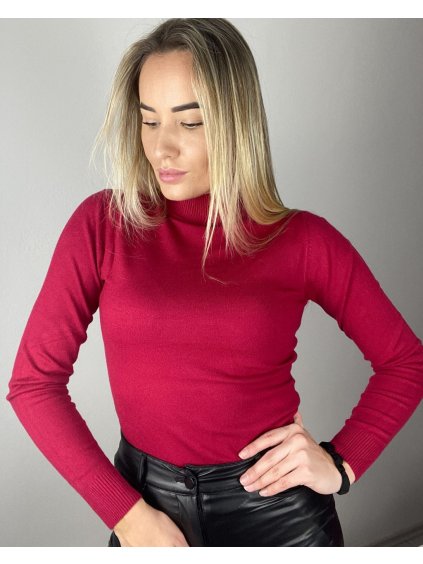 Svetr úpletový dlouhý rukáv dámský (S/M/L ONE SIZE) ITALSKÁ MÓDA EXTRA ME IMM22FD5806/DR (Velikost S/M, Barva vínová)