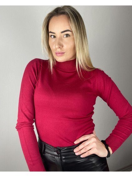 Svetr úpletový dlouhý rukáv dámský (S/M/L ONE SIZE) ITALSKÁ MÓDA EXTRA ME IMM22FD5806/DR (Velikost S/M, Barva vínová)